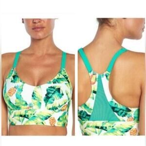 NEW WILDFOX Green White Yellow Palms & Pina Collins Tropical Print Sports Bra M